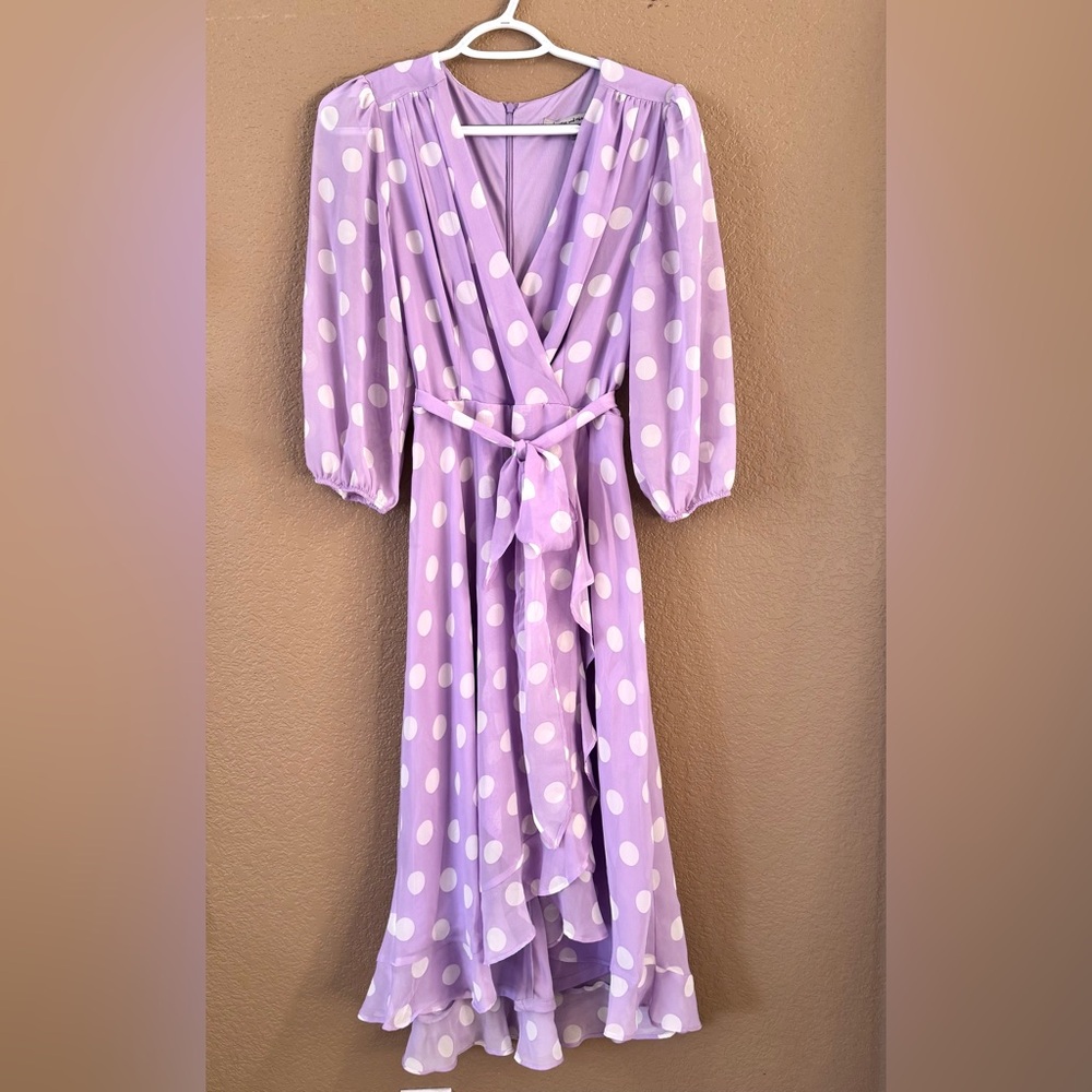 Danny & Nicole Polka Dot Wrap Dress in Purple Size 8